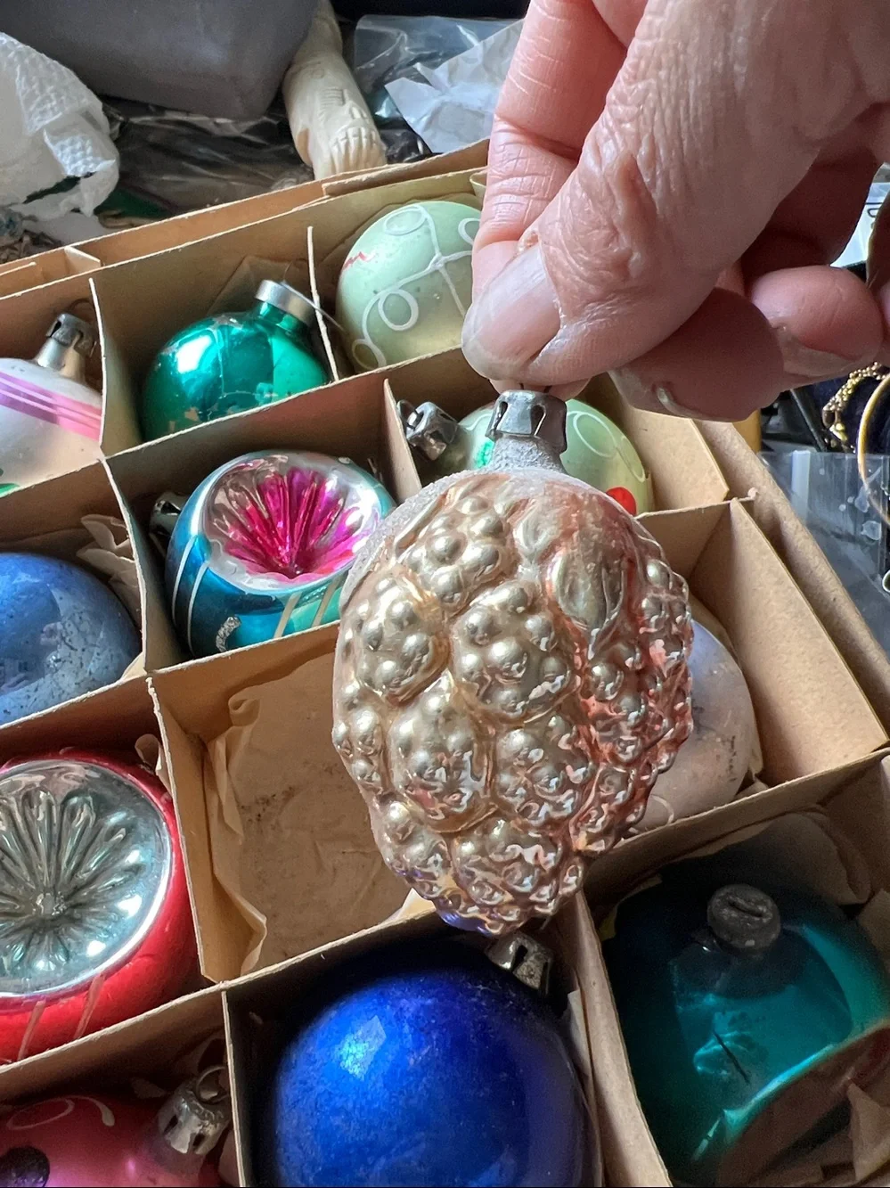 Lot Antique Vintage Mercury Glass Christmas Ornaments indent flocked Germany
